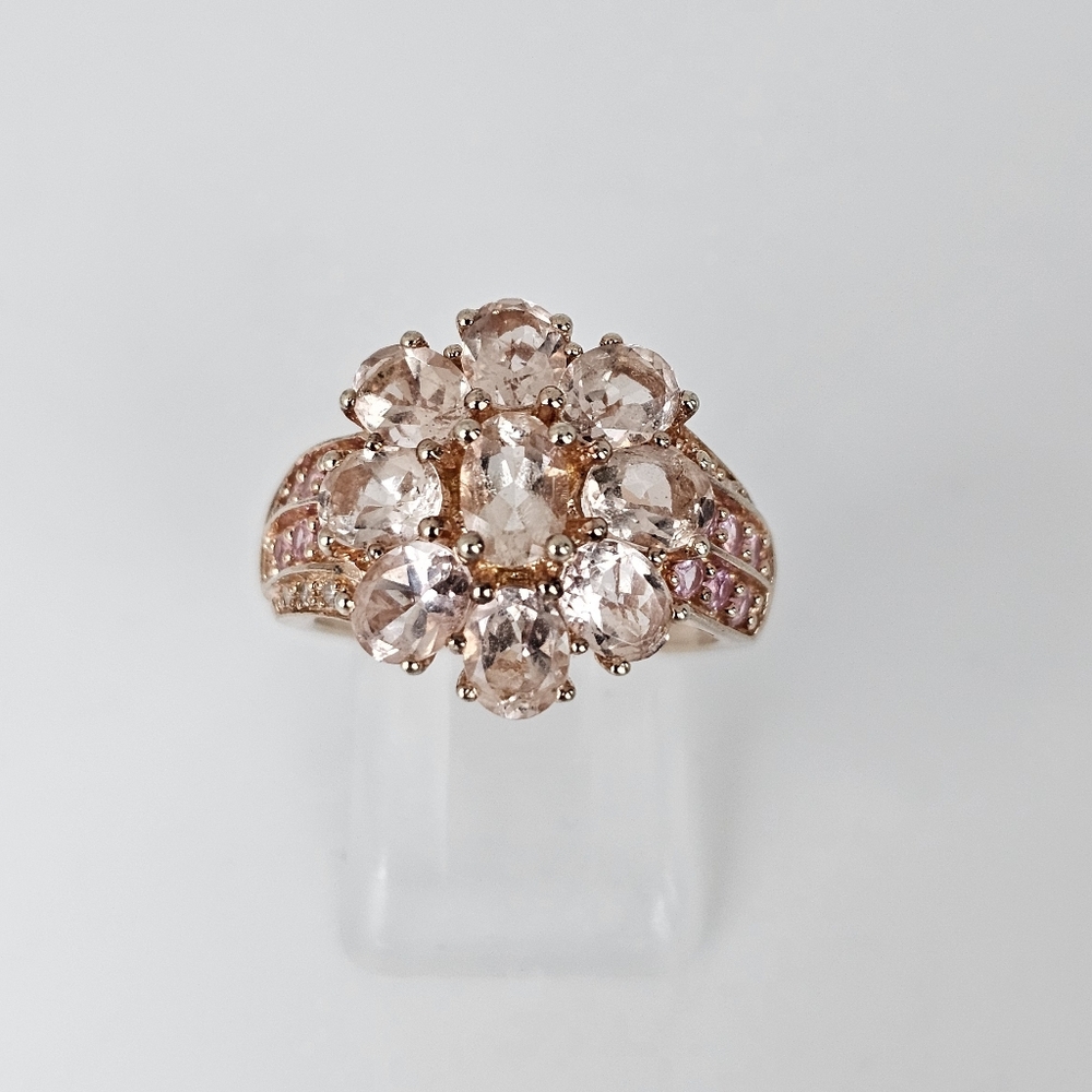 Genuine Morganite, Pink Tourmaline & Diamond Ring 18k Rose Gold Vermeil Sz 7